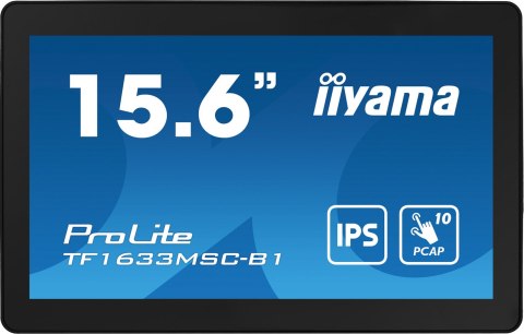 Iiyama ProLite TF1633MSC-B1 monitor komputerowy 39,6 cm (15.6") 1920 x 1080 px Full HD Ekran dotykowy Czarny
