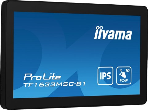 Iiyama ProLite TF1633MSC-B1 monitor komputerowy 39,6 cm (15.6") 1920 x 1080 px Full HD Ekran dotykowy Czarny