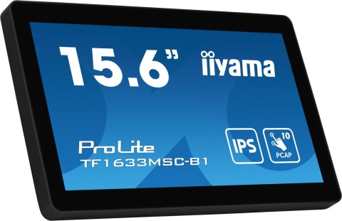 Iiyama ProLite TF1633MSC-B1 monitor komputerowy 39,6 cm (15.6") 1920 x 1080 px Full HD Ekran dotykowy Czarny