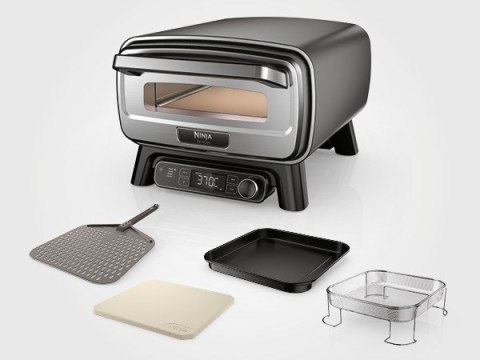 Zewnętrzny elektryczny piec do pizzy i frytkownica powietrzna Ninja Artisan MO201EU szary/stal nierdzewna, 1 760 W, do pizzy o ś
