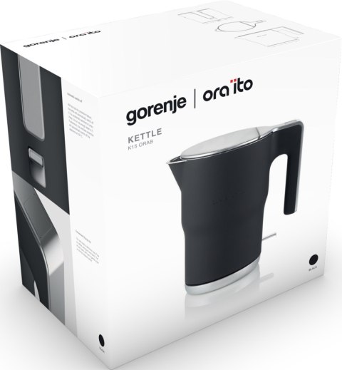 Czajnik Elektryczny Gorenje K15ORAB, 2400 W, 1.5 L, Stal Nierdzewna, Czarny, Obracana Podstawa 360°