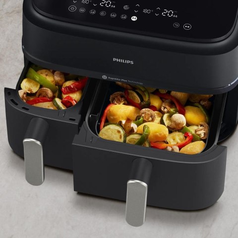 Philips 5000 series NA551/00 frytkownica Podwójny 9 l Autonomiczny 2750 W Frytkownica na gorące powietrze Czarny, Srebrny