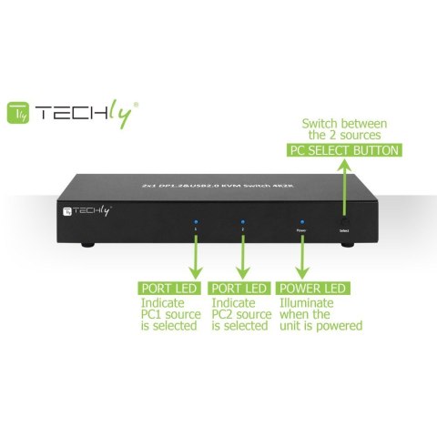 Techly IDATA DP-KVM2 przełącznik KVM Czarny