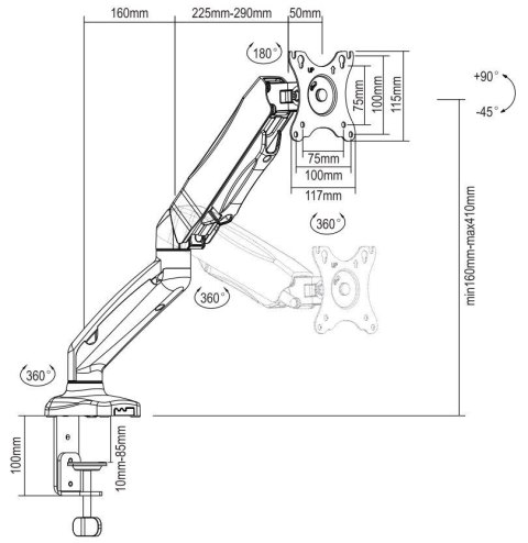Deltaco ARM-534 uchwyt / stojak do monitorów 68,6 cm (27") Biurko Czarny