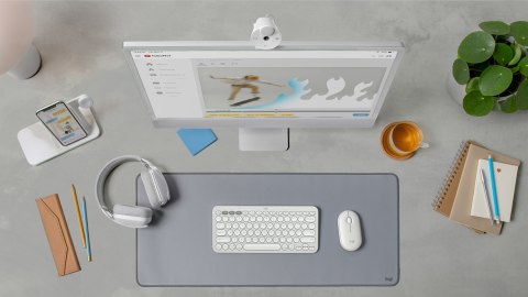 Logitech 920-012204 klawiatura Dołączona myszka Uniwersalne RF Wireless + Bluetooth QWERTZ Niemiecki Biały