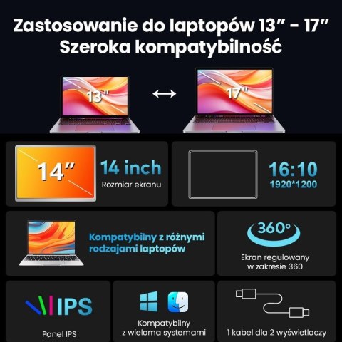 EXTRALINK SMART LIFE 14" 2-SCREEN MONITOR FOR LAPTOPS 12" TO 17.3"