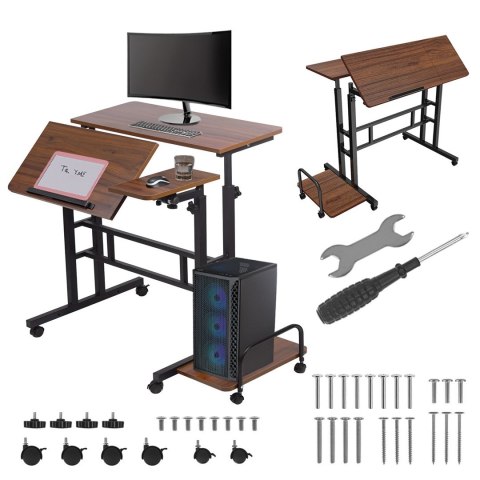 Mobilne biurko stolik na laptop Maclean, czarne, 80x60cm, 50kg max, reg. wys.67-115cm , MC-124 B