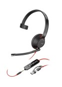POLY Jednouszny zestaw słuchawkowy USB-C Blackwire 5210 + wtyczka 3,5 mm + przejściówka USB-C/A