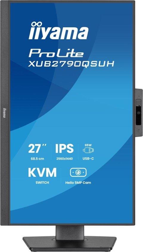 Monitor iiyama XUB2790QSUH-B2 27" IPS-panel 2560x1440 100Hz Windows Hello Kamera 5MP Auto Focus 15cm regulacja wysokości stojaka