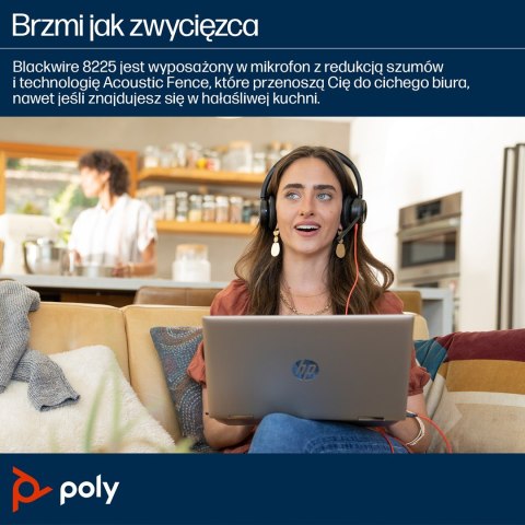 Zestaw słuchawkowy POLY Blackwire 8225 Stereo 8X225AA USB-C z certyfikatem Microsoft Teams + przejściówka USB-C/A