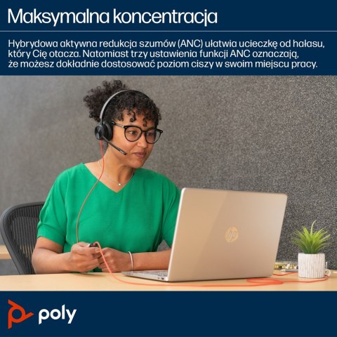 Zestaw słuchawkowy POLY Blackwire 8225 Stereo 8X225AA USB-C z certyfikatem Microsoft Teams + przejściówka USB-C/A