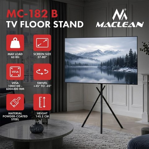 MACLEAN UCHWYT / STOJAK PODŁOGOWY DO TV, 37-80", MAX. VESA 600X400, MAX. 60KG, MC-182 B MC-182 B