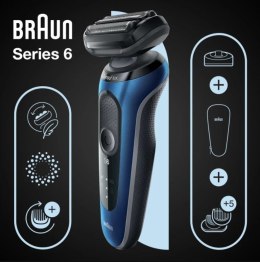 Braun Series 6 61-B4500cs - Golarka foliowa - Niebieski - Przyciski - LED - Ładowanie - Zasilanie - AC/Bateria