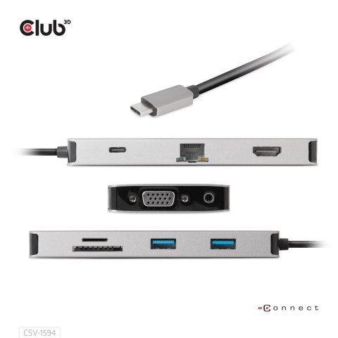 CLUB3D CSV-1594 stacja dokująca USB 3.2 Gen 1 (3.1 Gen 1) Type-C Czarny, Szary