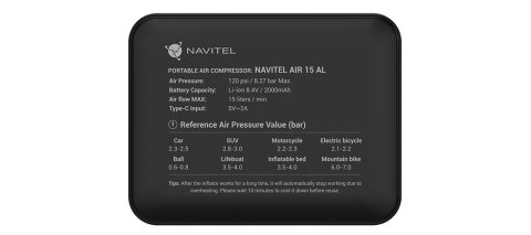 Akumulatorowy kompresor powietrza NAVITEL AIR 15 AL 2000mAh
