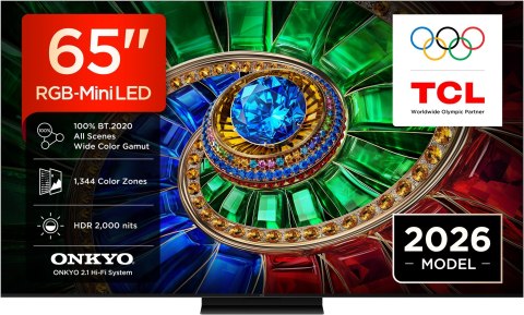 TCL RM7L 65RM7L Telewizor 165,1 cm (65") 4K Ultra HD Smart TV Wi-Fi Czarny 2000 cd/m2