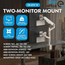 ERGO OFFICE UCHWYT NA 2 MONITORY, SPRĘŻYNA GAZOWA, 17
