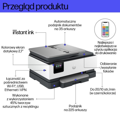 HP OfficeJet Pro 8132e Bezprzewodowe All-in-One W kolorze Drukarka, Instant Ink; Drukowanie dwustronne