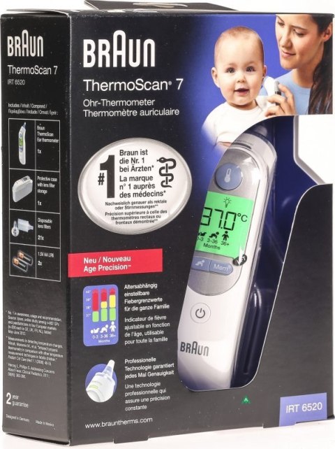 Termometr Elektroniczne do ucha Braun ThermoScan 7 IRT6520 (Pomiar kontaktowy; kolor biały)