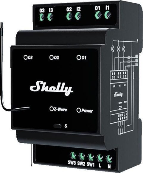 Shelly Qubino Wave Pro 3 3-kanałowy Przekaźnik Na Szynę Din Z-wave
