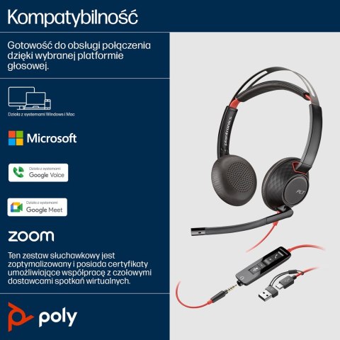 Poly Blackwire 5220 Stereo USB-C Headset +3.5mm Plug +USB-C/A Adapter