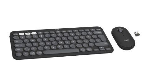 Logitech 920-012239 klawiatura Dołączona myszka Uniwersalne RF Wireless + Bluetooth QWERTY Amerykański międzynarodowy Grafitowy