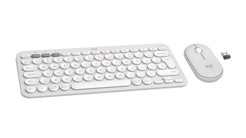 Logitech 920-012240 klawiatura Dołączona myszka Uniwersalne RF Wireless + Bluetooth QWERTY Amerykański międzynarodowy Biały