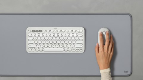 Logitech 920-012240 klawiatura Dołączona myszka Uniwersalne RF Wireless + Bluetooth QWERTY Amerykański międzynarodowy Biały