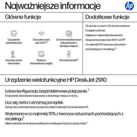 HP DeskJet 2910 Bezprzewodowe All-in-One W kolorze Drukarka, Instant Ink