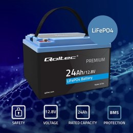 Qoltec Akumulator LiFePO4 Litowo-Żelazowo-Fosforanowy | 12.8V | 24Ah | 307.2Wh | BMS