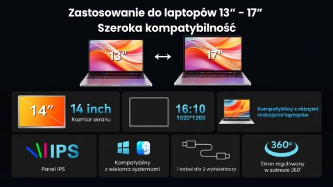 EXTRALINK SMART LIFE 14" 2-SCREEN MONITOR FOR LAPTOPS 12" TO 17.3"