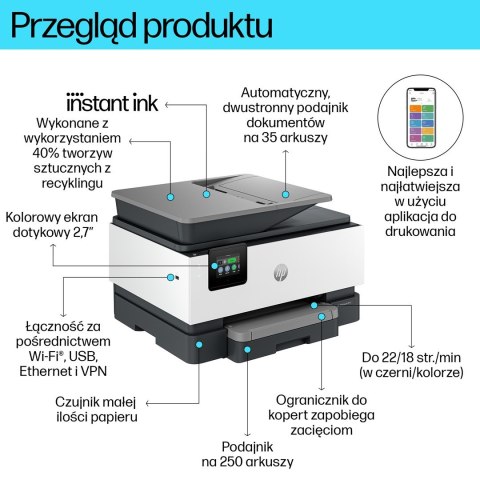 HP OfficeJet Pro 9120e Bezprzewodowe All-in-One W kolorze Drukarka, Instant Ink; Drukowanie dwustronne