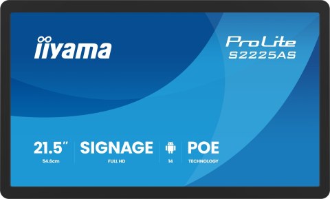 Iiyama ProLite S2225AS-B1P Płaski panel Digital Signage 54,6 cm (21.5") LCD Wi-Fi 500 cd/m2 Full HD Czarny Procesor wbudowany An
