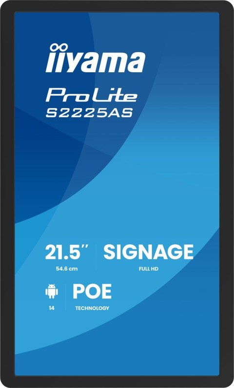 Iiyama ProLite S2225AS-B1P Płaski panel Digital Signage 54,6 cm (21.5") LCD Wi-Fi 500 cd/m2 Full HD Czarny Procesor wbudowany An