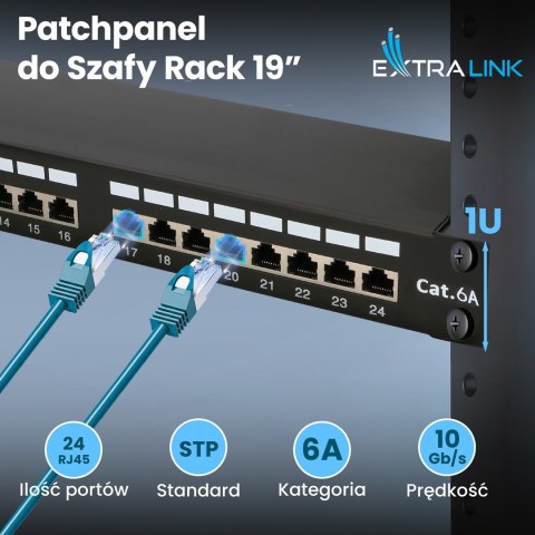Extralink CAT6A STP | Patchpanel | 24 porty