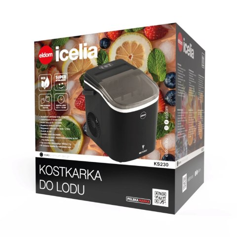 ELDOM KOSTKARKA DO LODU KS230 ICELIA 165W, CZARNA, 12 KG LODU/24H; JEDNORAZOWO 9 KOSTEK LODU CO 6 - 12 MIN