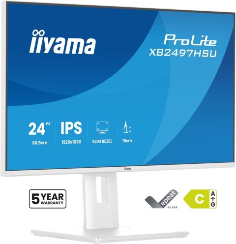 Iiyama ProLite XB2497HSU-W1 monitor komputerowy 60,5 cm (23.8") 1920 x 1080 px Full HD LED Biały