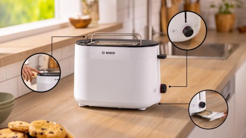 Bosch TAT2M121 toster 6 2 kaw. 950 W Biały