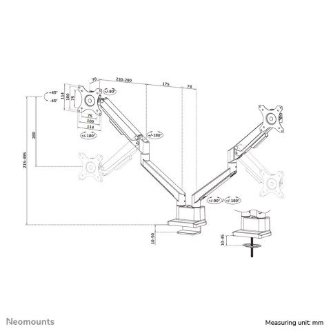 Neomounts DS70-250WH2 uchwyt / stojak do monitorów 81,3 cm (32") Biurko Biały