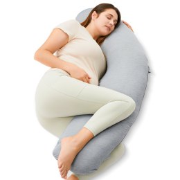 Momcozy PP001 Jasno Szara | Poduszka ciążowa w kształcie litery J | Jersey