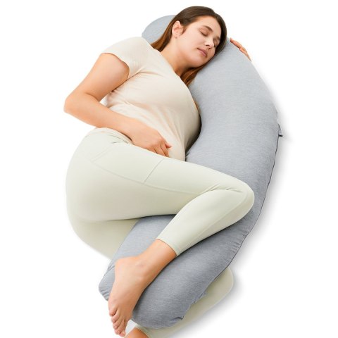 Momcozy PP001 Jasno Szara | Poduszka ciążowa w kształcie litery J | Jersey