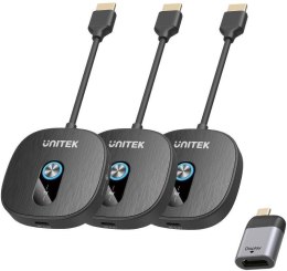 Unitek Bezprzewodowy transmiter HDMI 1080p, 1 nadajnik + 2 odbiorniki, czarny