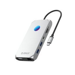 HUB 12w1 USB-C - USB-A USB-C HDMI VGA SD RJ45 mini jack PD 100W 4K 1000 Mbps RGB - szary