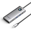 HUB 8w1 USB-C - USB-A USB-C HDMI SD microSD RJ45 mini jack PD 100W 4K 60Hz - szary