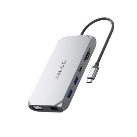 HUB adapter 12w1 USB-C - USB-C USB-A HDMI VGA SD RJ45 audio 3.5 mm PD 100W 4K - szary
