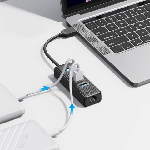 HUB rozdzielacz 4-portowy USB-A - USB-A RJ45 2.5G Ethernet 0.15 m - czarny