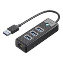 HUB rozdzielacz 4-portowy USB-A - USB-A RJ45 2.5G Ethernet 1.8 m - czarny