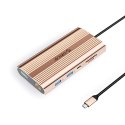 HUB stacja 12w1 USB-C - USB-A USB-C HDMI DisplayPort RJ45 SD PD 100W 4K 1000Mbps - różowo złota