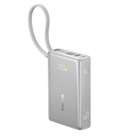 Powerbank 10000mAh 45W z wyświetlaczem i wbudowanym kablem USB-C - tytanowy