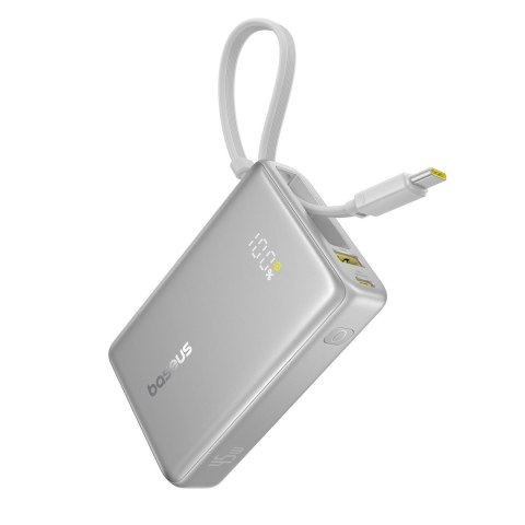 Powerbank 10000mAh 45W z wyświetlaczem i wbudowanym kablem USB-C - tytanowy